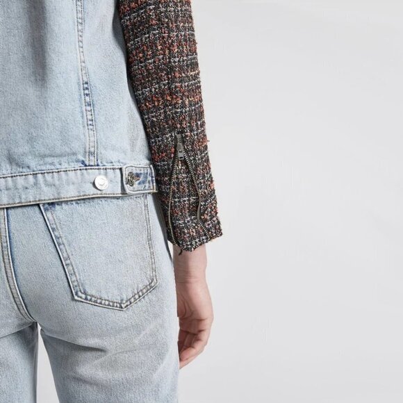 NWT Current / Elliott contrasting denim & tweed short light wash jean jacket - Picture 10 of 16